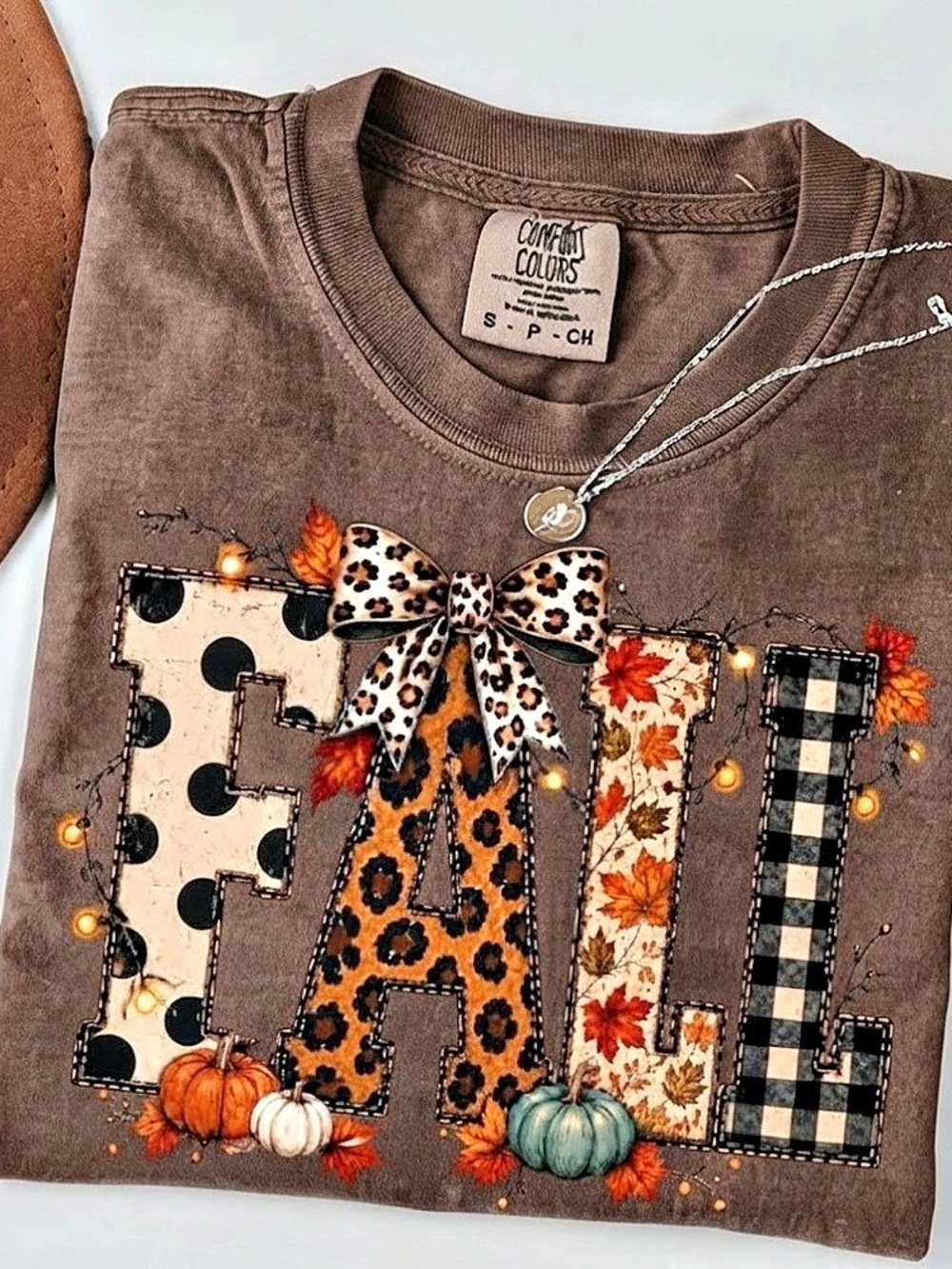 Fall Leopard Pumpkin Autumn Leaves Brown Comfort Colors T-Shirt